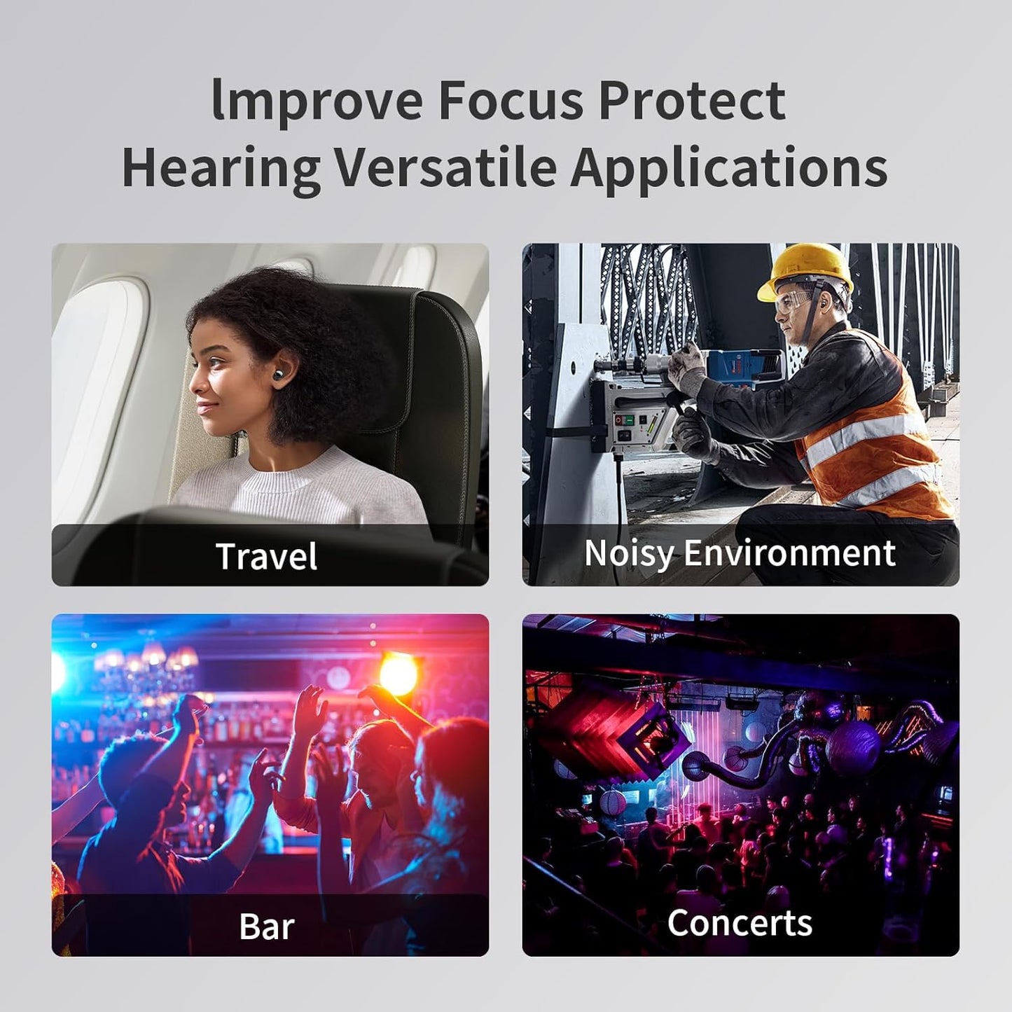 Ear Plugs for Sleeping Noise Cancelling - 45dB Motorcycle Ear Plugs for Noise Reduction - Reusable Silicone Concerts EarPlugs with 8 Ear Tips & Case for for Sleep Work Travel Snoring (Gloss Black)