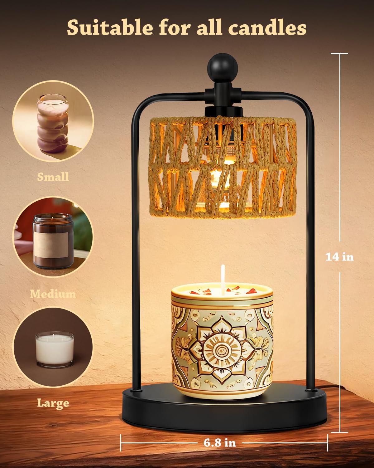 Candle Warmer Lamp with Timer Dimmer, Candle Warmer for Jar Candles Lights, Boho Candle Lamp Warmer with 2 Bulbs, Birthday Gifts for Women, House Warming Gifts New Home Decor, Black