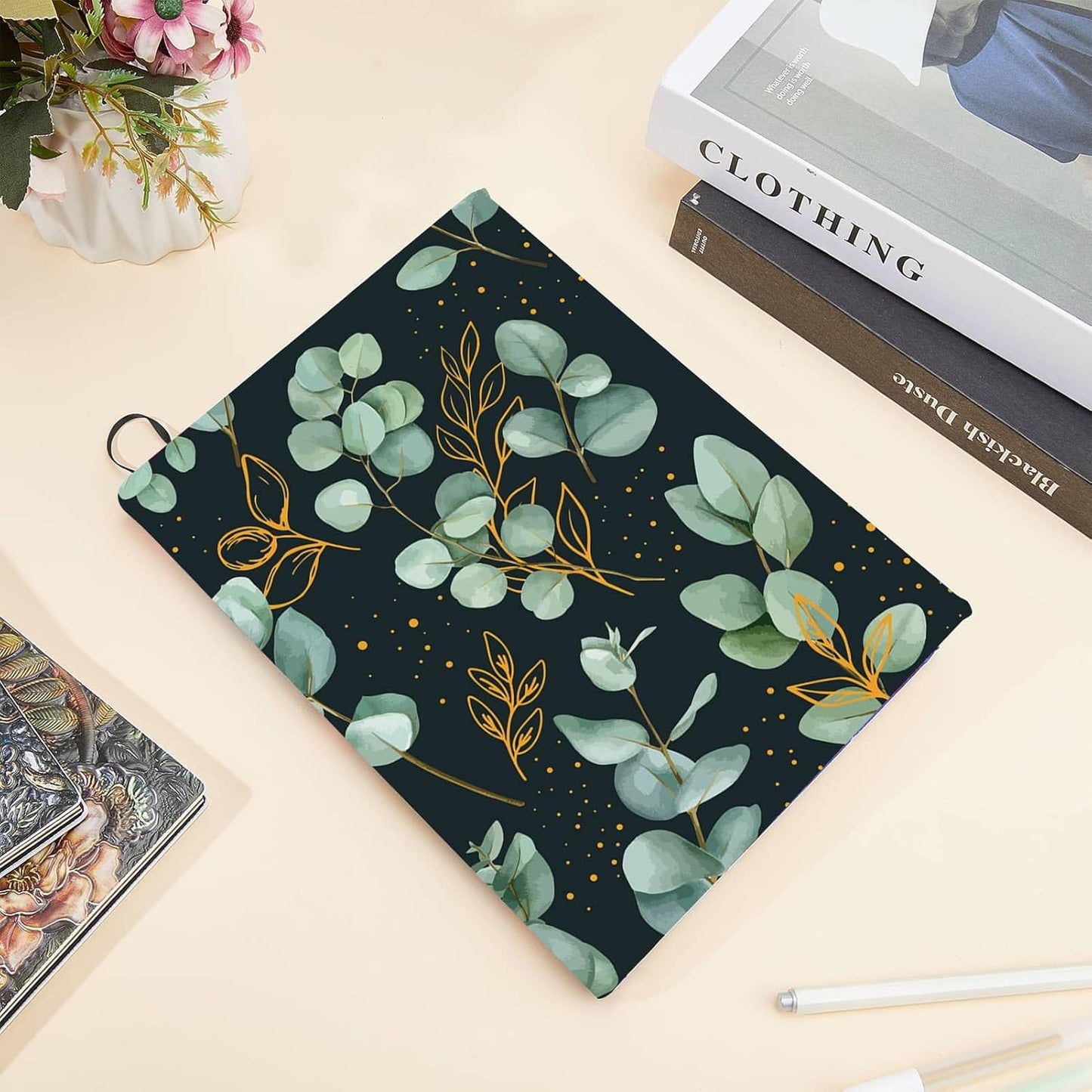 CRASPIRE Green Leaf Stretchable Book Cover Plant Washable Reusable Large Nylon Polyester Book Protector Elastic Notebook Wraps Suitable for Most Hardcover Books Students