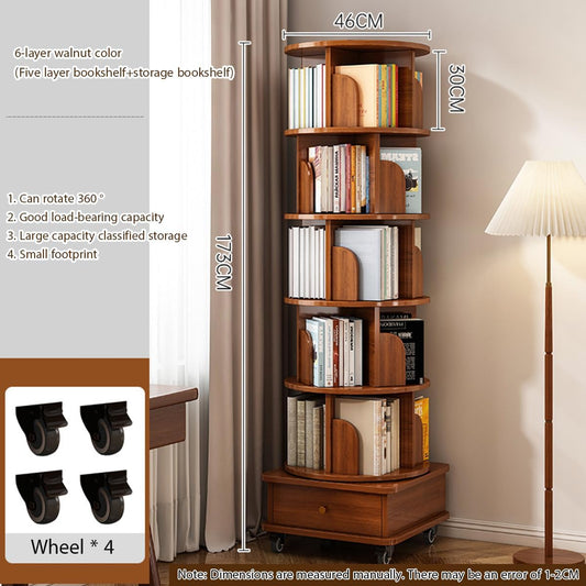 360° Rotating Kids Bookshelf, Stackable Bookcase Tower with Drawer, Adjustable Book Organizer with Brake Wheels for Children's Room, Fun & Functional Storage Solution