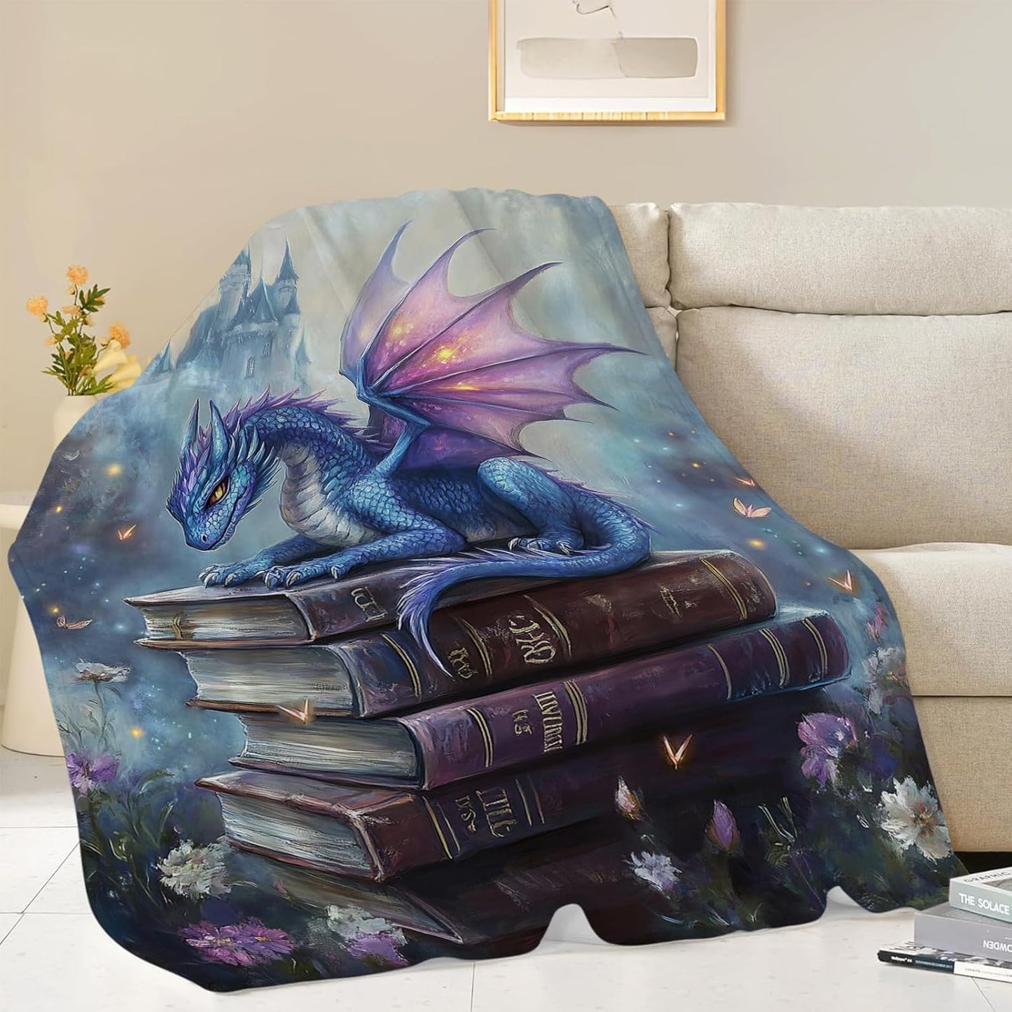 Dragon Blanket, Book Throw Blanket, Dragon Gifts, Reading Blankets, Dragons Stuff Fleece Flannel Plush for Women Men Boys Girls Lovers Adults Soft Bedding for Sofa Bed Office Home Decor 40"X50"