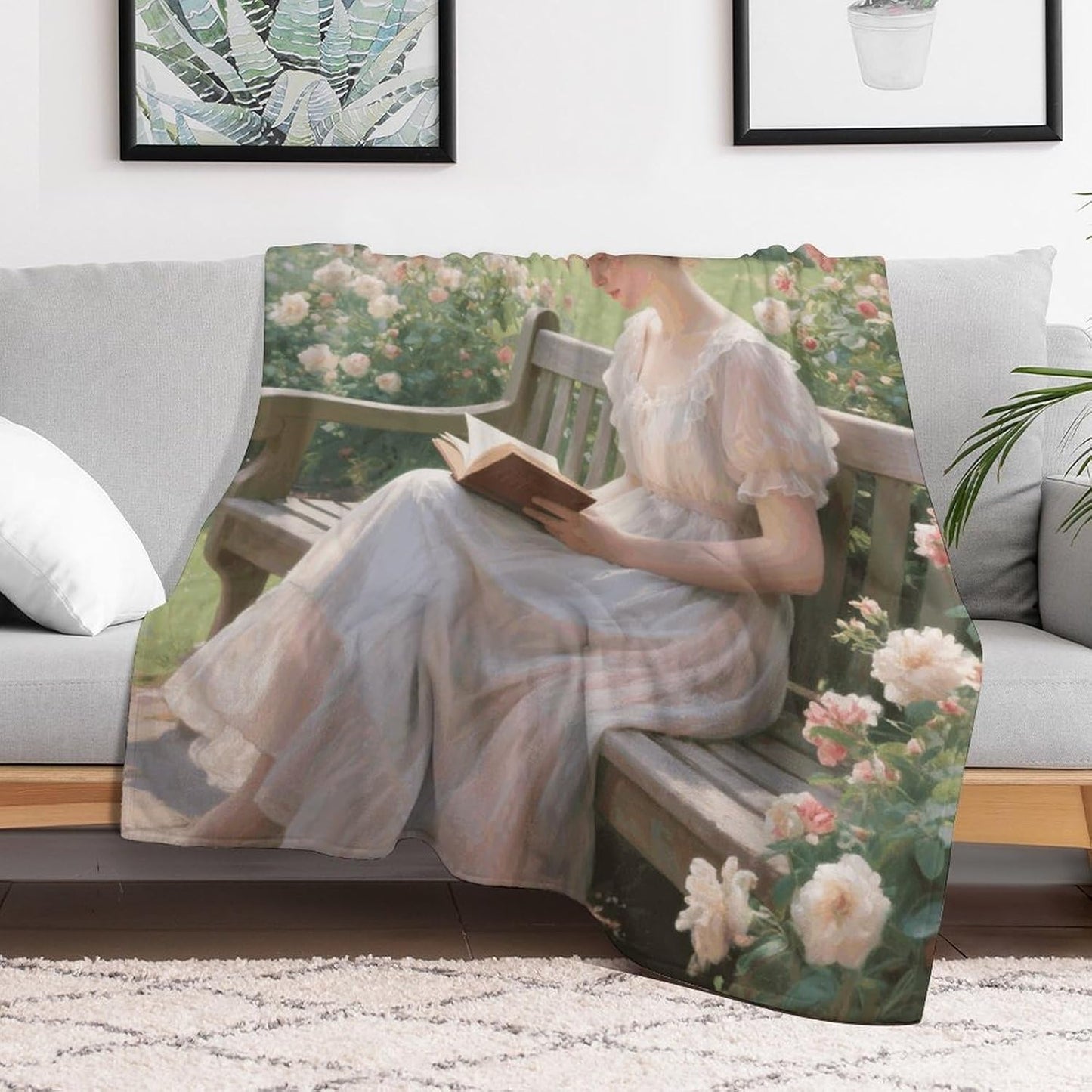 Custom Garden Reading Flannel Fleece Throw Blanket 60x80 Inch Soft Cozy Throws for Couch Sofa Bed Farmhouse Blankets Comfort Decorative Bedtime Blanket Lightweight All Season Easy Care