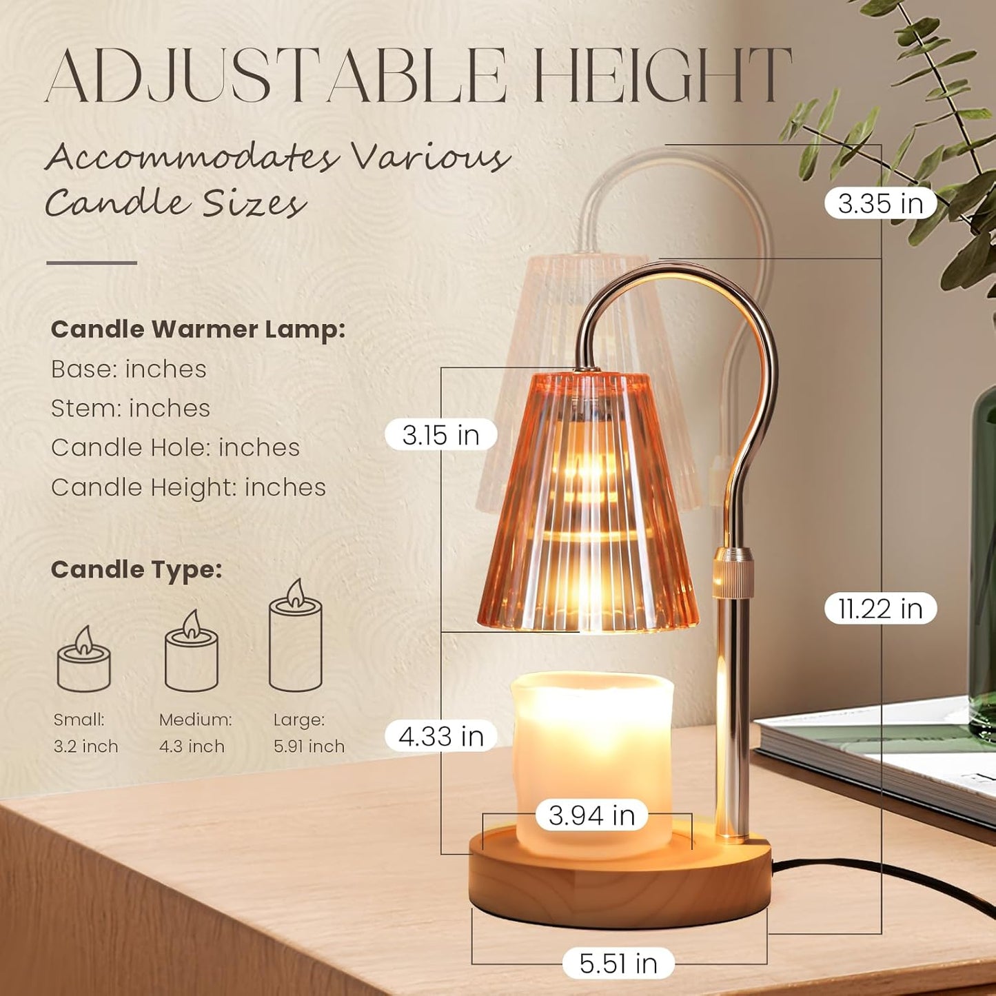 SnowBB Candle Warmer Lamp with Timer Dimmer, Adjustable Height, Birthday Gifts for Women Mom Friend Sister, House Warming Gift New Home Decor, Vintage Wax Melt Warmer, Christmas White Elephant Gifts