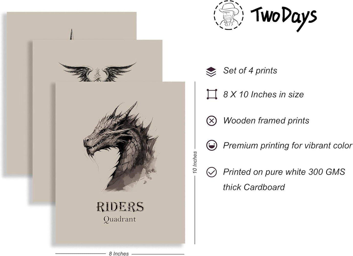 TwoDays Fantasy Dragon Wing Bookish Merch Room Decor - War College Four Quadrants Inspired Wall Art Prints for Fans Gifts, Romantasy Book Merchandise Posters (8" X 10", Set of 4, UNFRAMED)