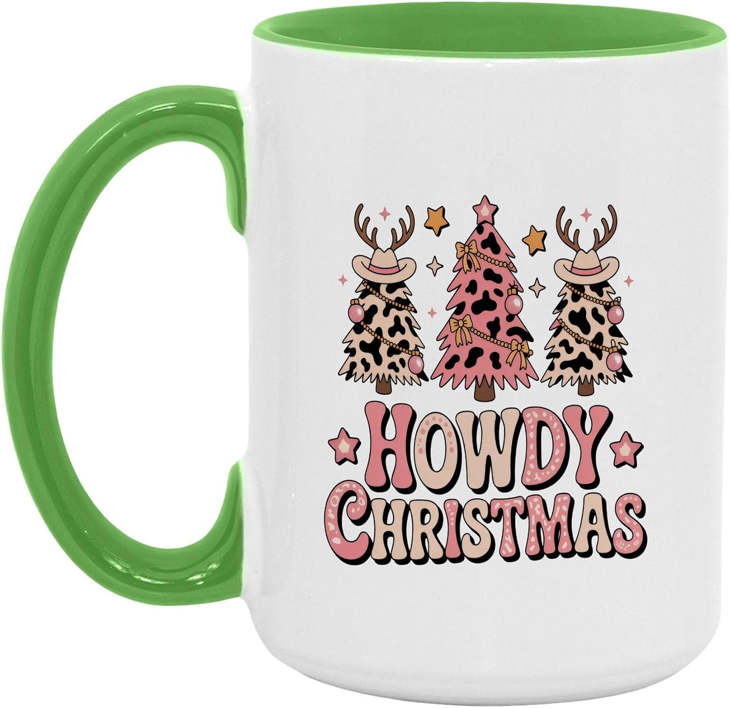Funny Leopard Tree Howdy Christmas Two-Tone Accent Mugs, 11oz 15oz Drinking Cups, Kitchen Décor, Gifts For Book Lovers