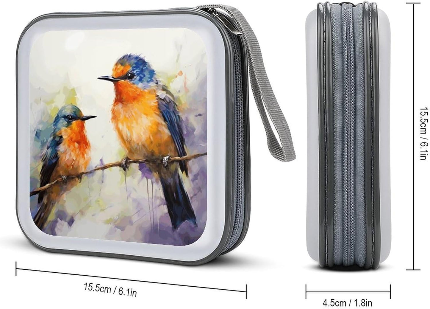 Oil Painting Bird CD Case 40 Capacity Case Zipper CD Collection Bag with Handles Cover DVD Storage Hard Plastic DVD Disc Cases Storage Binder for Car Home Office Travel