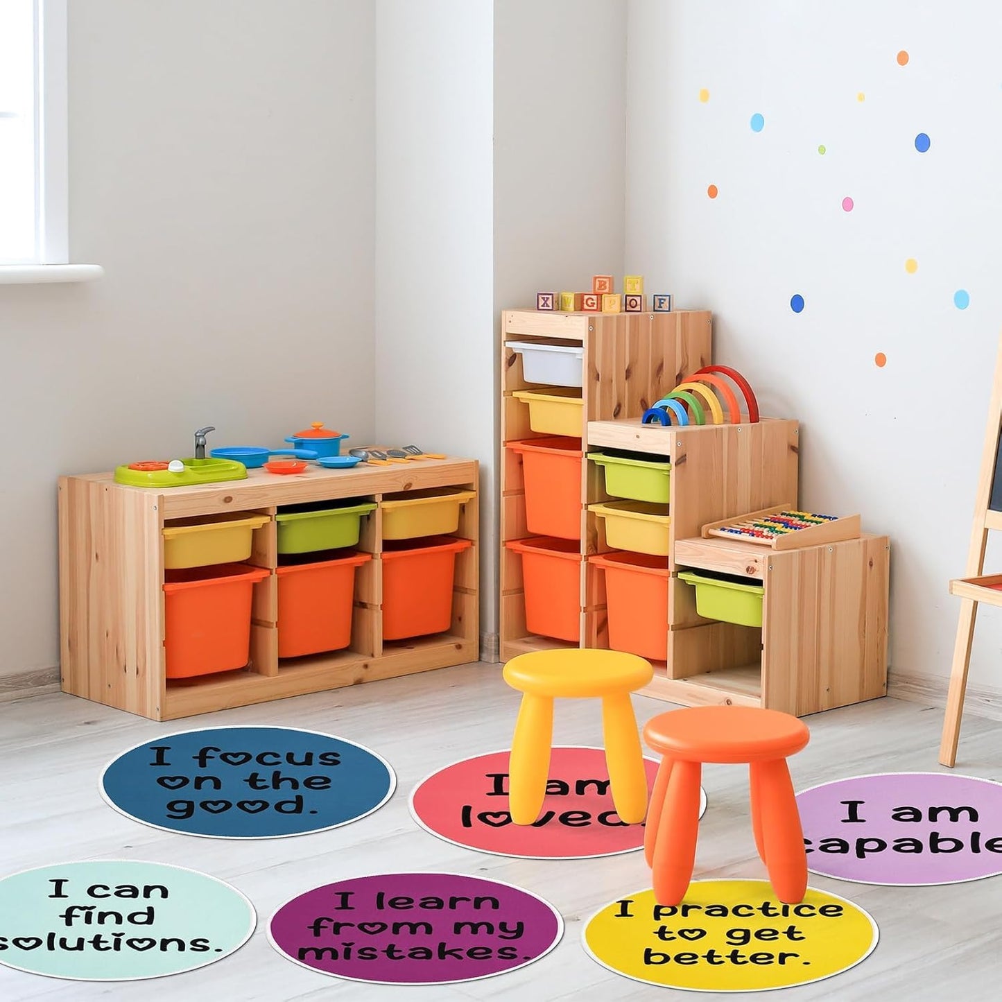 OBUSATT 12Pcs Carpet Circle Seats 15 Inch Positive Affirmations Round Classroom Rug Non Slip Floor Cushions Mat for Back to School Nursery Learning Calming Corner Playing Areas Decor(Positive Mindset)
