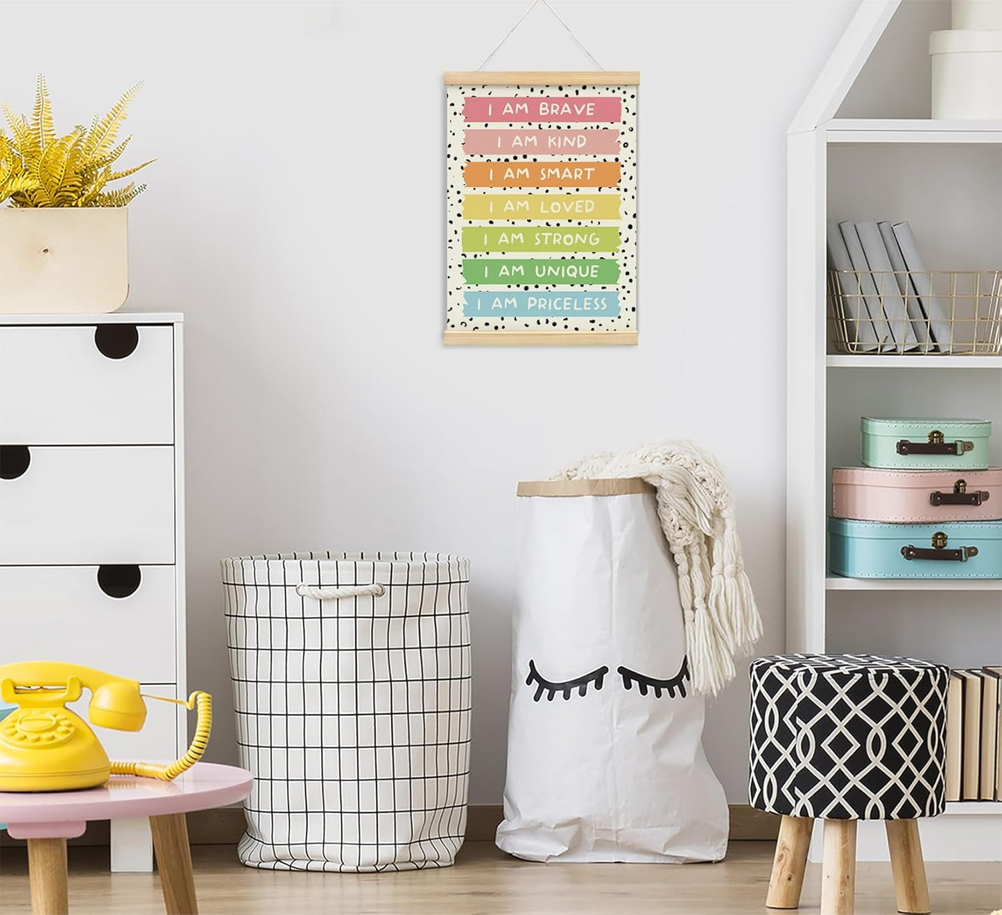 foedor Boho Nursery Affirmations Decor Poster Hanger Frame, I Am Brave Nursery Wall Decor, Boho Classroom Nursery Toddler Calming Corner Classroom Reading Corner Kids room Playroom Poster Hanger Wooden Frame Decor, 12x16 Inch