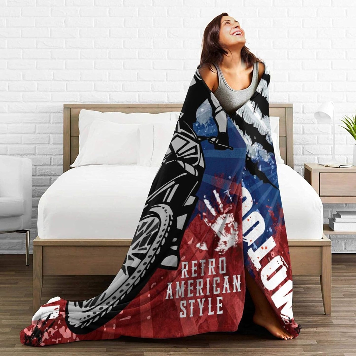 Motocross American Retro Style Blankets Ultra-Soft Flannel Throw Blanket Air Conditioner Blanket for Sofa Bed Living Room Home Decor 50"x40"