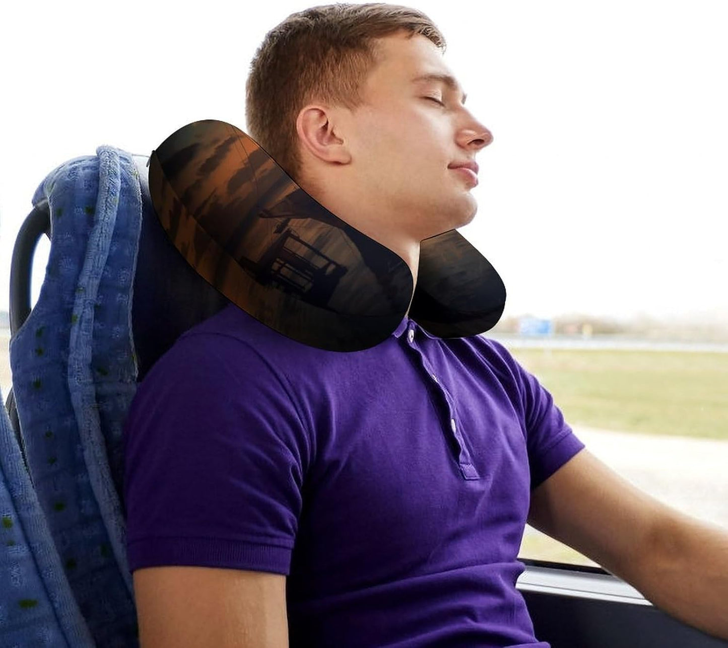 Boat at Dusk Neck Pillow Memory Foam U Shaped Pillows Portable Pillows for Shoulder Travel Head Support Pillow with Concealed Zipper for Airplane Car Home Office