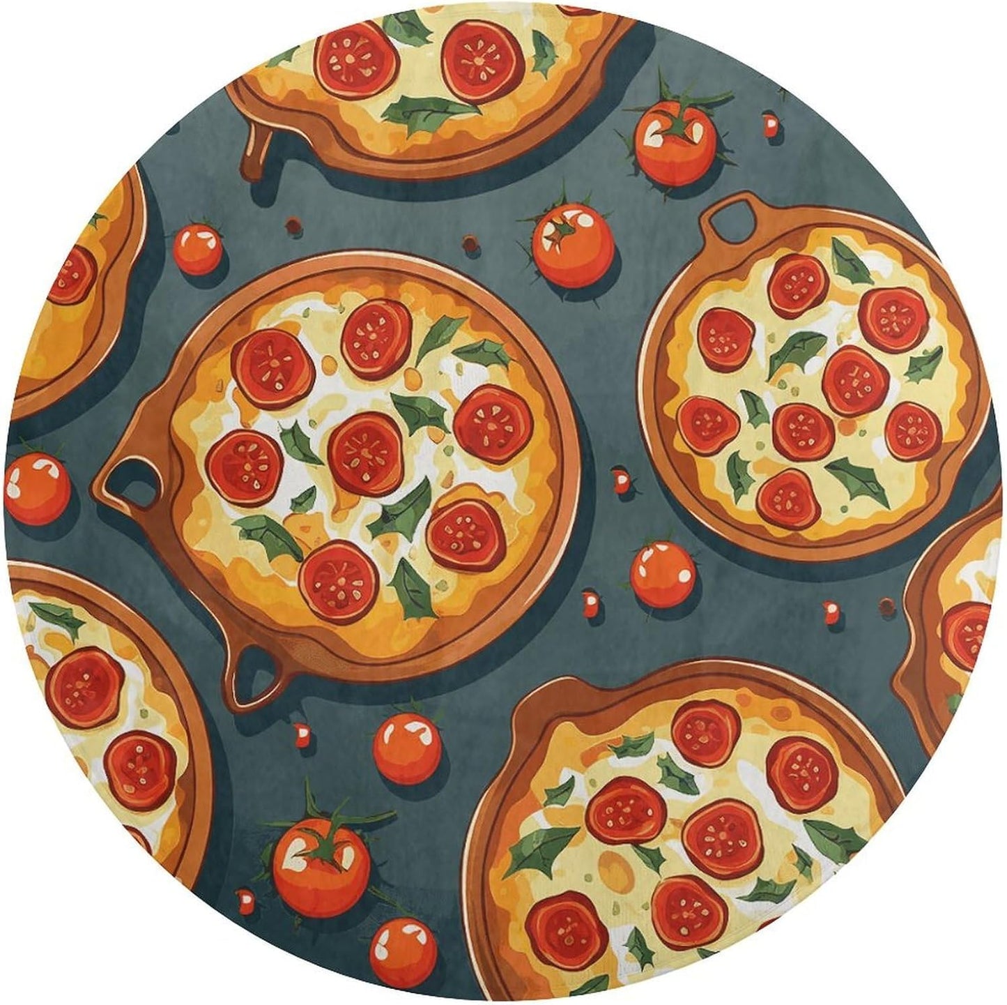Pizza Food Circle Rug Retro Luxury Coral Velvet Floor Mat Non Slip Soft Indoor Floor Carpet Comfy Thickened Area Rugs Modern Aesthetic Minimalist Carpets for Home Decor