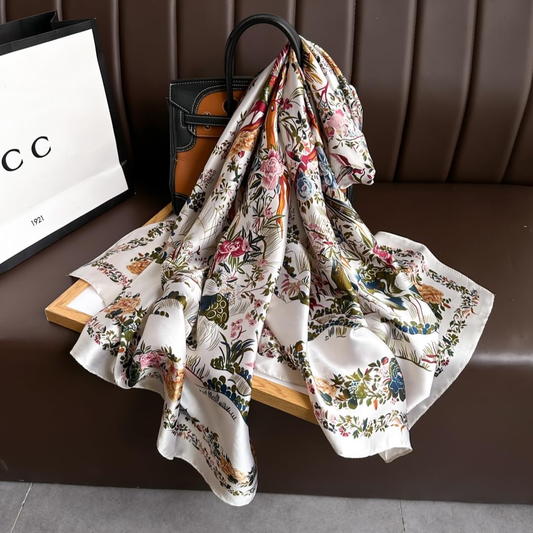 Elegant Silk Scarf Shawl for Women Lightweight Floral Satin Scarf Trendy Silky Scarves Headscarf Neck Shawls Wraps