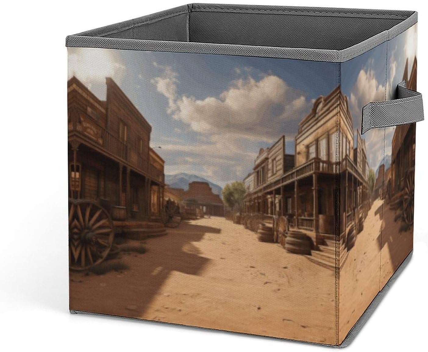 Old Wild West Cowboy Town Storage Bins with Handles Fashion Large Storage Cubes Sturdy Foldable Storage Boxes Space-Saving Storage Baskets for Home Office Clothes Closet Organizers