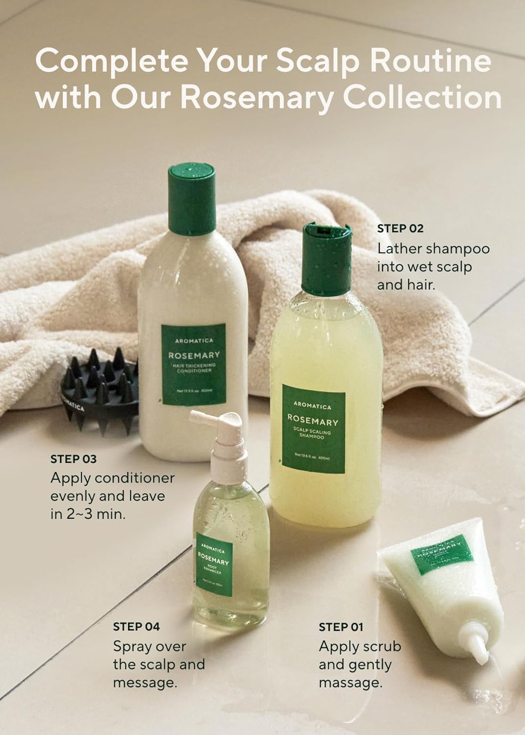 AROMATICA Root Enhancer Rosemary water spray for hair growth - with rosemary oil & caffeine & biotin - Korean hair care for hair thinning & hair loss - free from silicone, paraben and sulfate