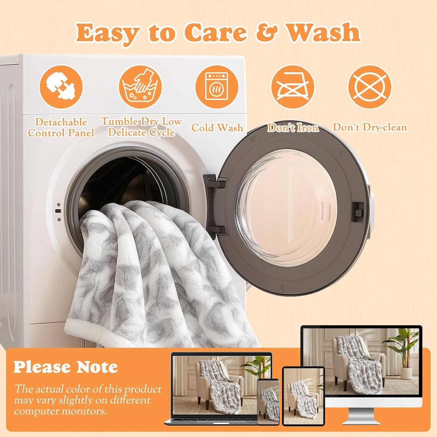 Heated Blanket Faux Fur & Sherpa Full Size, Safe Electric Blanket ETL & FCC Certified, Soft Warm 6 Heating Levels & 10 Hours Auto-Off, Machine Washable, 72"x84" Light Grey & White Pattern