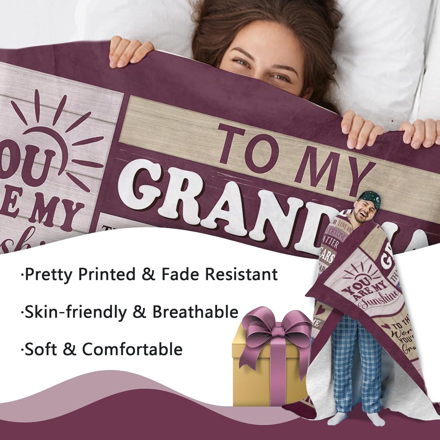 Gifts for Grandma from Granddaughter Grandson Grandkids Flannel Throw Blanket, Mothers Day Birthday Ideas for Grandmother, Farmhouse Blankets Present for Women Nana 50" x 60"
