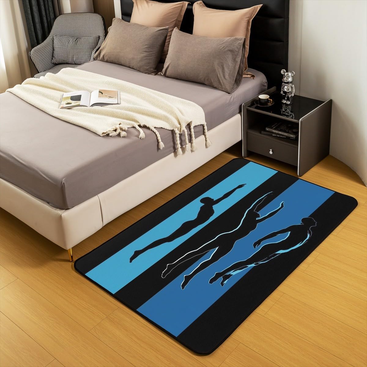 Erosebridal Black Blue Swimming Living Room Rugs 4'11" x 3'3",Non Shedding Living Room for Boys Kids Girls Teens Summer Holiday Cool Decorative Carpet Swim Sports Area Rug