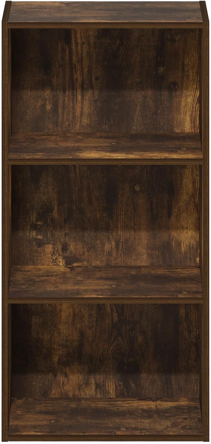 Furinno LUDER Book Shelf, 3-Tier Modern Bookshelf, Open Shelves Bookcase, 9.3" x 16" x 31.4", for Living Room, Bedroom, Home Office, Amber Pine