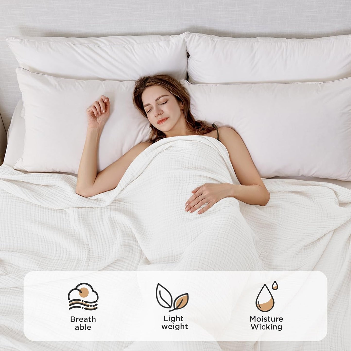 Joydeco 100% Cotton Muslin Throw Blanket for Couch Bed and Sofa, 4-Layer Lightweight and Breathable Soft Gauze Blanket for All Season, Luxury Throws Cotton Blanket Gift(White, 90"x90")