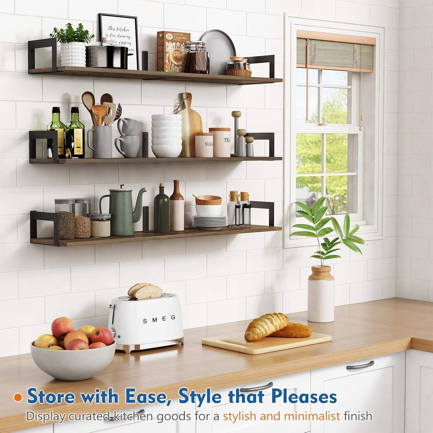 Floating Shelves for Wall 36 Inches Long 8 Inch Deep, Large Wall Book Shelves for Bedroom, Rustic Wood Hanging Bookshelf for Living Room Office Kitchen Closet Organizers and Storage - Set of 3