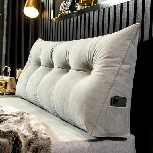 Queen Wedge Pillow Headboard Triangular Headboard Sofa Bed Pillow Sofa Bed Pillow for Reading, Back Positioning Support for Headboard with Removable Cover, Gray