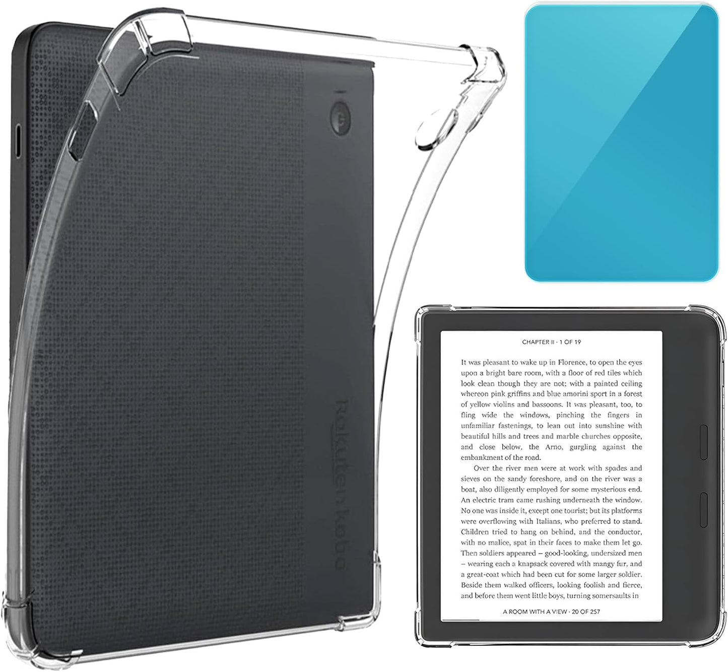 Clear Case for 7 inch Kobo Libra Colour(Model N428, 2024) and Kobo Libra 2(Model N418, 2021), Includes a Screen Protector - Ultra Clear Soft Flexible TPU Back Cover, Transparent.