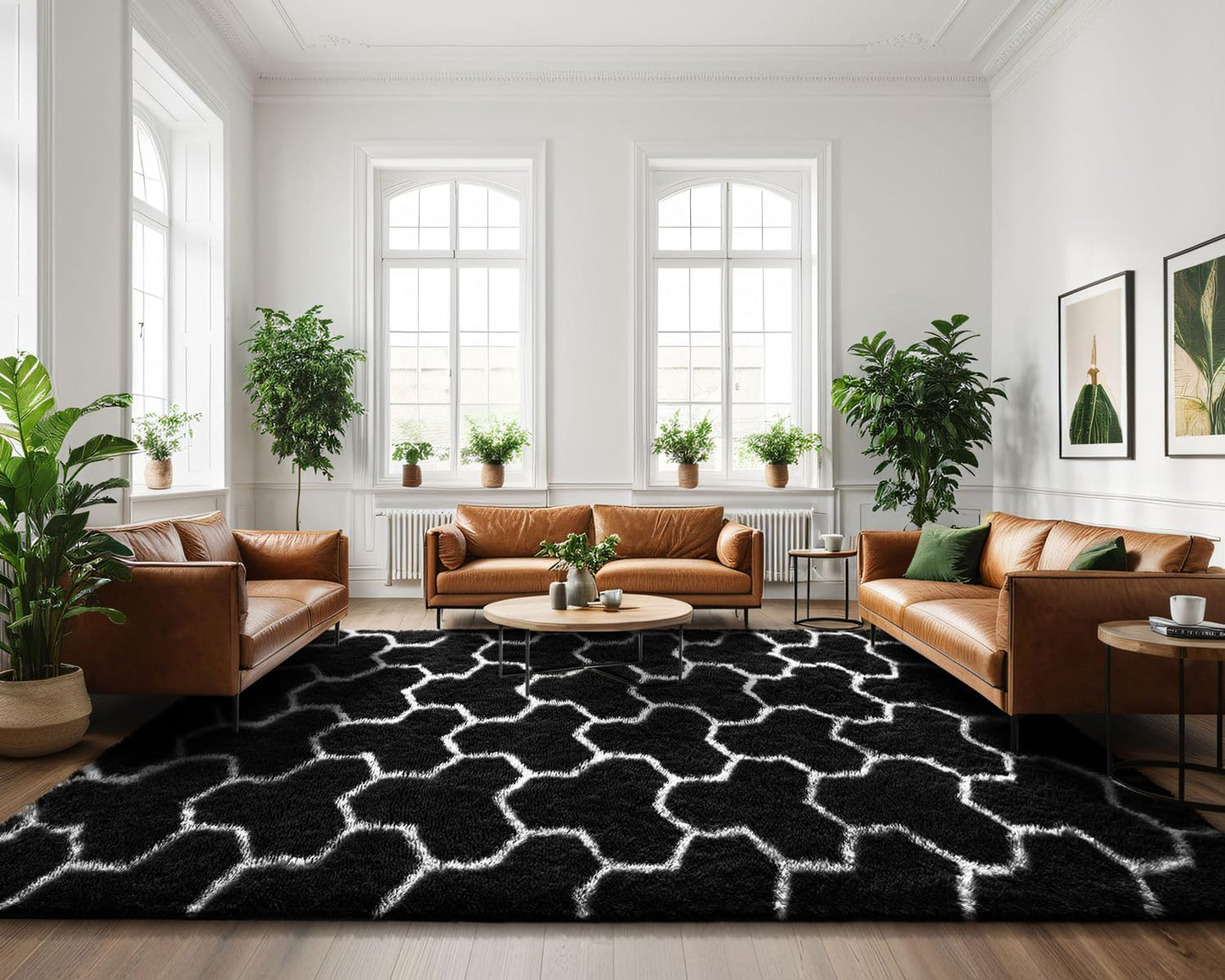 EVOIONOS 6x9 Washable Large Area Rug for Living Room, Black and White Geometric Pattern Fluffy Shag Rug for Bedroom, Ultra Soft Plush Non Slip Carpet for Indoor Floor Nursery Kid Home Decor Aesthetic