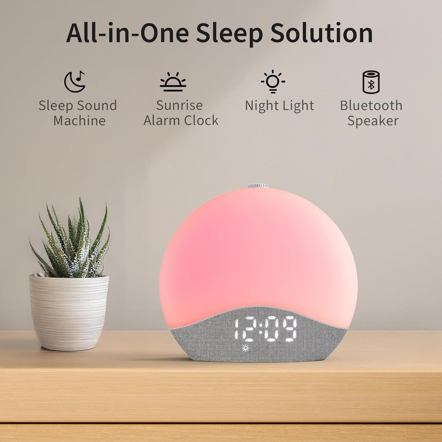 Sunrise Alarm Clock Sound Machine, Upgraded Backlit Buttons, 26 Soothing Sounds, White Noise Machine Night Light, Bluetooth Speaker Wake Up Light for Bedroom, Heavy Sleeper, Adults, Kids