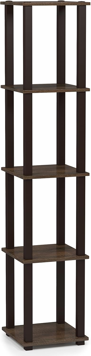 FURINNO Turn-S-Tube 5-Tier Corner Square Rack Display Shelf, Walnut/Brown