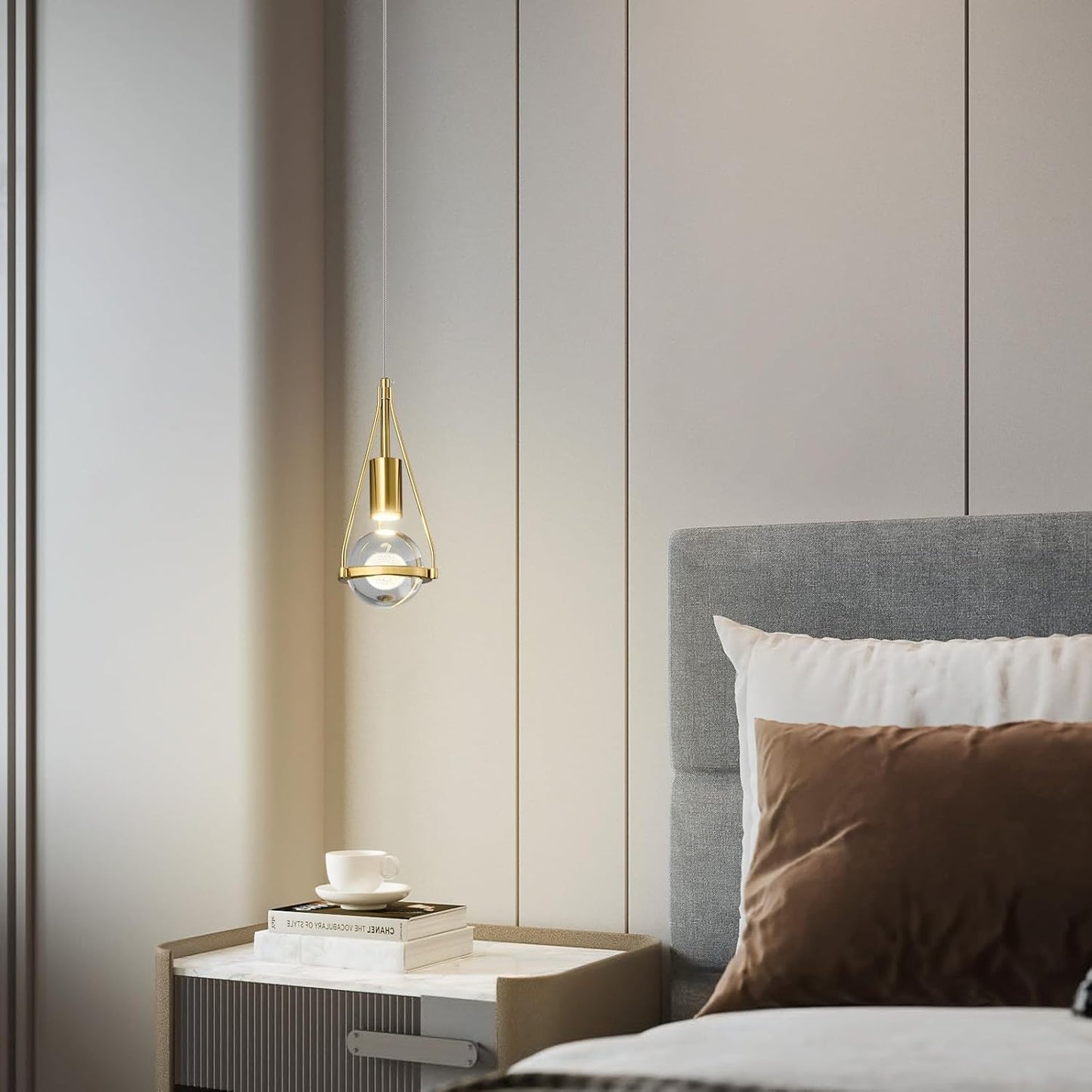 Gold Dandelion Pendant Light in Brushed Brass Finish, 1-Light Mini Globe Modern Crystal Kitchen Island Pendant Lighting Dimmable LED Hanging Ceiling Light Fixture for Bathroom Bedroom