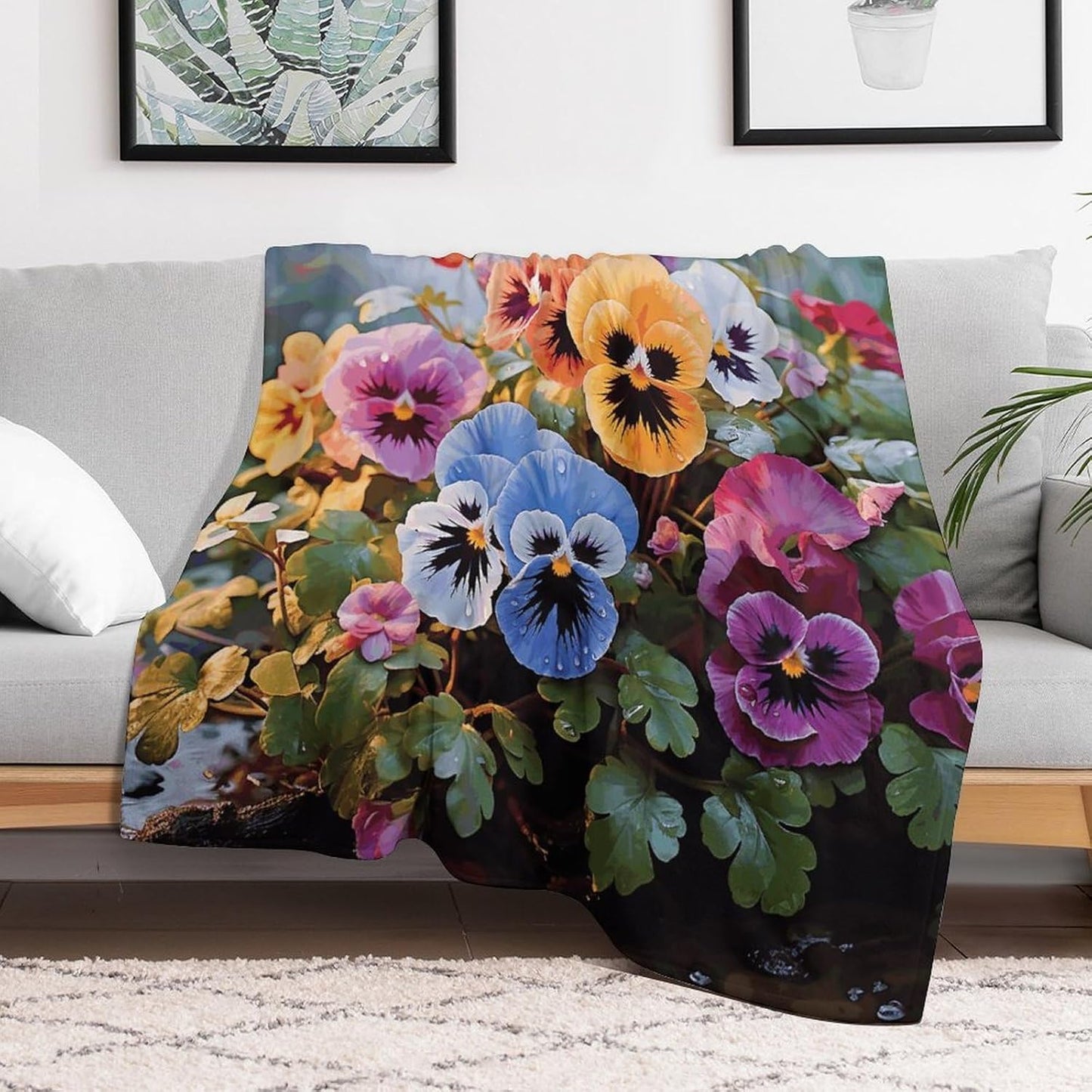 Pansy Flowers Throw Blanket for Couch Super Soft Warm Lightweight Throw Blankets Cozy Flannel Bed Blanket Cute Decorative Blankets for All Seasons Home Decor Gift 30"*40"（76 * 100cm）