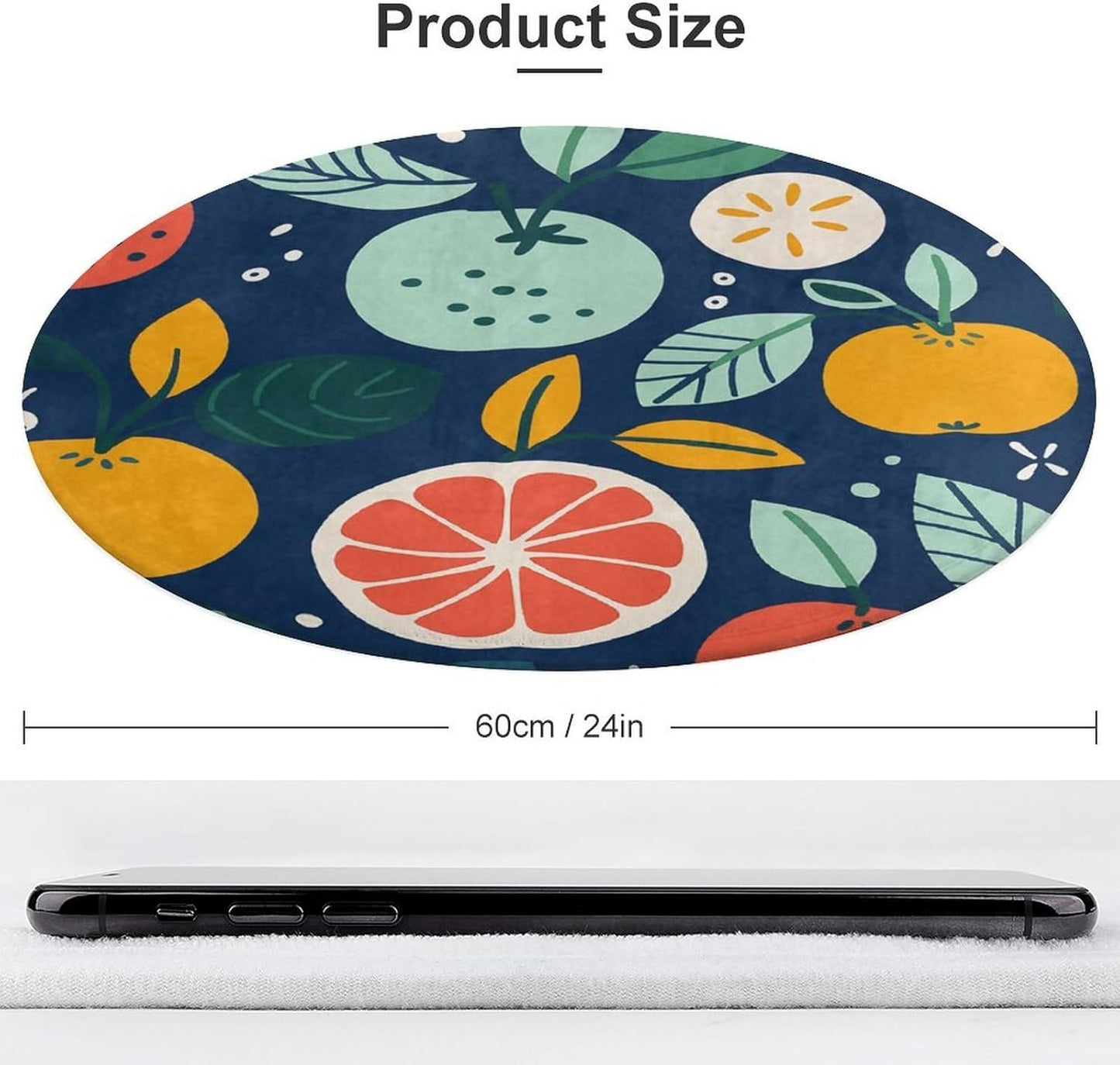 Hand Drawn Fruits Circle Rug Retro Luxury Coral Velvet Floor Mat Non Slip Soft Indoor Floor Carpet Comfy Thickened Area Rugs Modern Aesthetic Minimalist Carpets for Home Decor