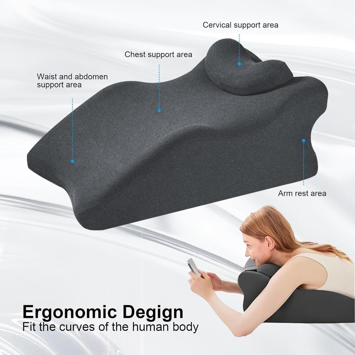 Memory Foam Wedge Pillow for Sleeping, Reading and Back Support, Intimacy Butt Pillow Ergonomic Bed Pillow for Acid Reflux, Back Pain Relief and Massage with Removable Cover
