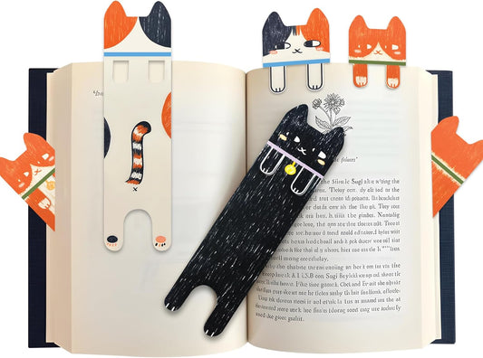 3pcs Cute Cat Bookmarks – Paper Animal Bookmarks for Reading, Fun Page Markers for Books, Journals & Planners
