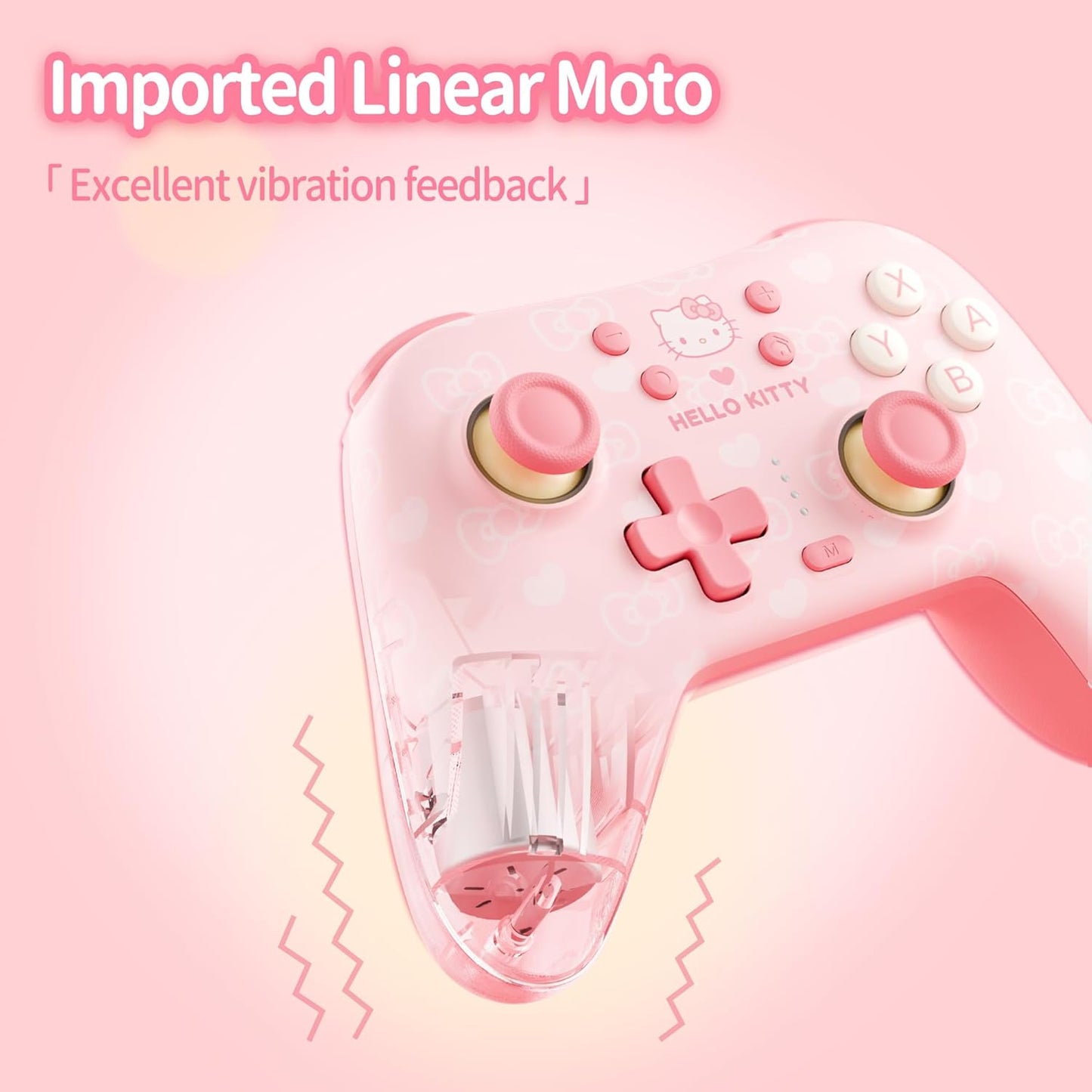Kuitmor Pink Switch Controller,Hello Kitty Hall Effect Controllers Wireless for Switch 2/1/OLED/Lite,PC,Android,iOS | Bluetooth + Wired,1000mAh Battery,6-Axis Gyro,Dual Vibration,RGB Breathing Light
