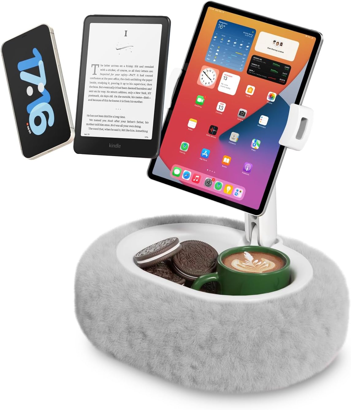 Viozon Tablet Pillow Stand,Kindle Pillow Stand, Compatible with 4-11" Tablet/Phone with Small Bowl, Kindle Holder Accessories,Idea for Reading and Video Watching On Bed,Gray