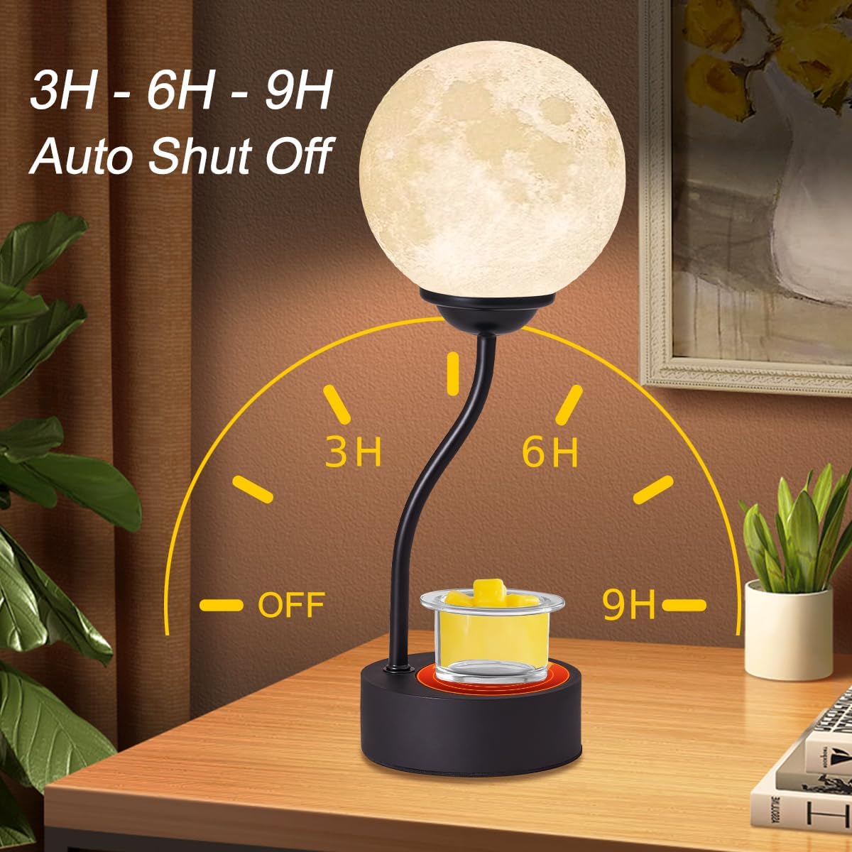 Candle Warmer Lamp with 7 Colors Moon Lamp, Electric Candle Warmer with Timer, Gifts for Mom, Vintage Wax Melt Warmer for Scented Wax for Jar Candle with Glass Cup, Metal Glass Resin Material