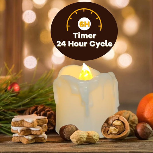 PChero 1.57" x 1.69" Battery Operated Tea Lights with Timer, 12pcs Warm White LED Timed Flameless Candles Flickering, 6Hours On Per 24Hours Cycle, Ideal for Thanksgiving Christmas Wedding Home Decor