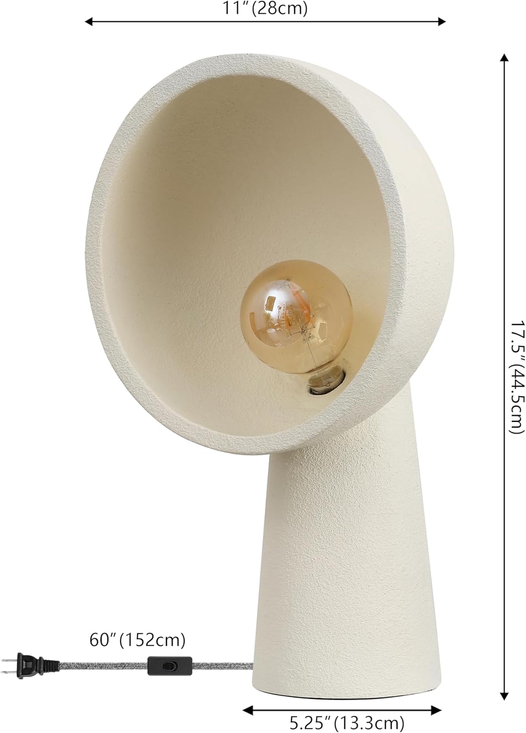 JONATHAN Y 17.5" Cream Resin Contemporary Minimalist Half-Globe Column LED Table Lamp, Modern Industrial Tapered Bedside Lamp for Living Room, LED Bulb Included JYL6314A