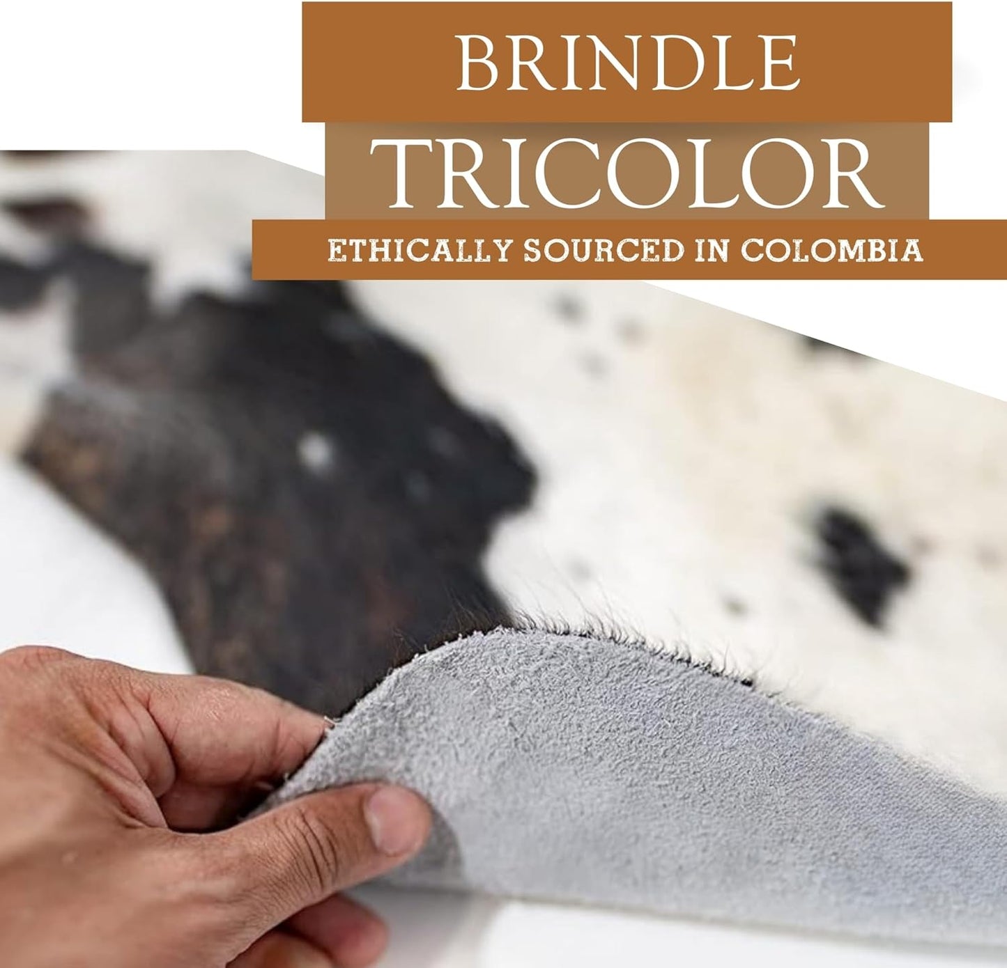 Sunshine Cowhides 100% Genuine TricoloreCowhide Rug - Modern Style Animal Skin Rug & Floor Carpet for Living Room, Bedroom, Kitchen & More - Large (6x6-7ft)