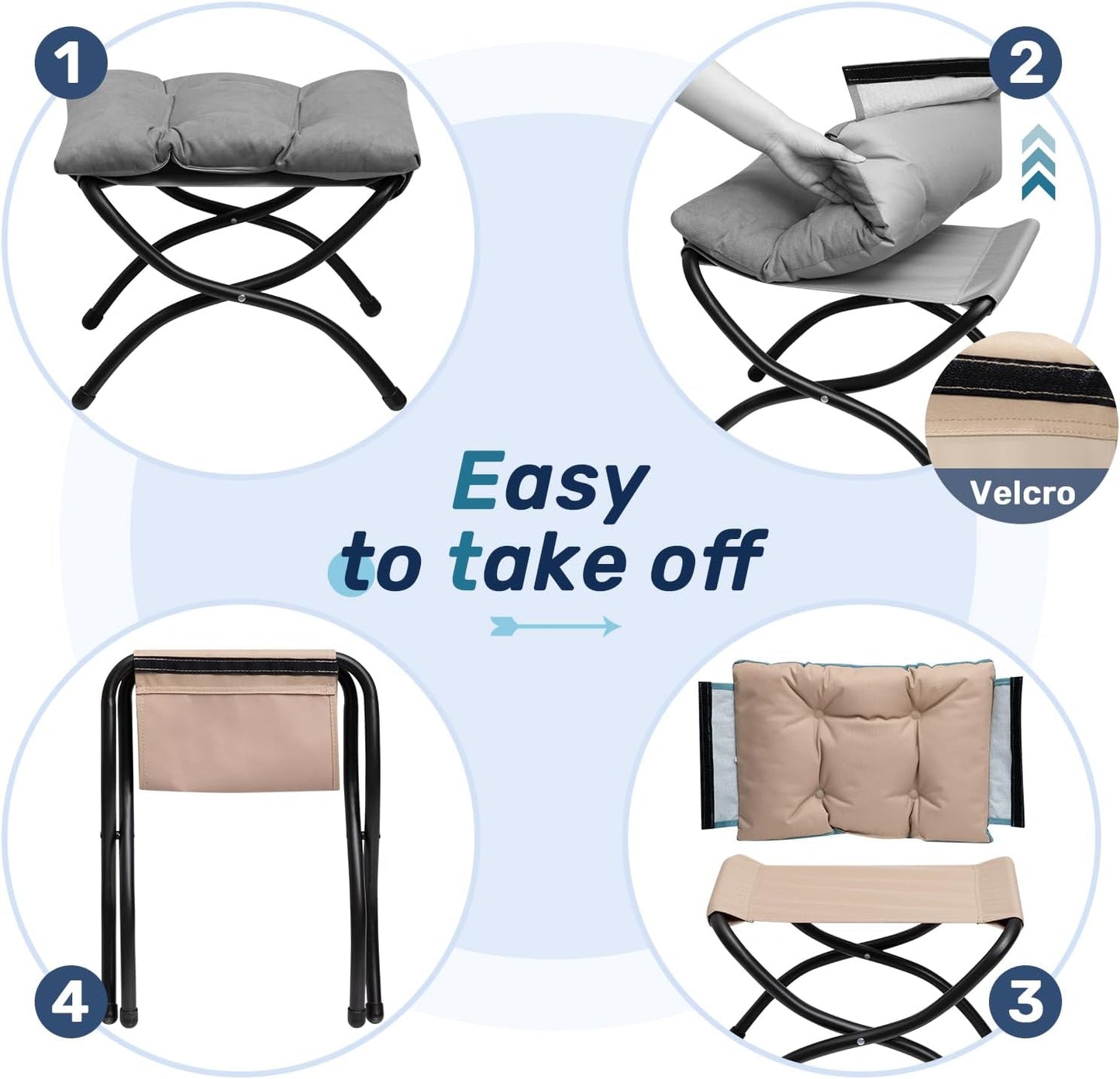 AbocoFur 15"(H) Folding Footrest Stool, Accent Padded Sofa Foot Stool for Lazy Chair, Upholstered Small Foldable Ottoman, Metal Frame Portable Foot Rest Ottoman for Living Room, Bedroom, Navy Blue