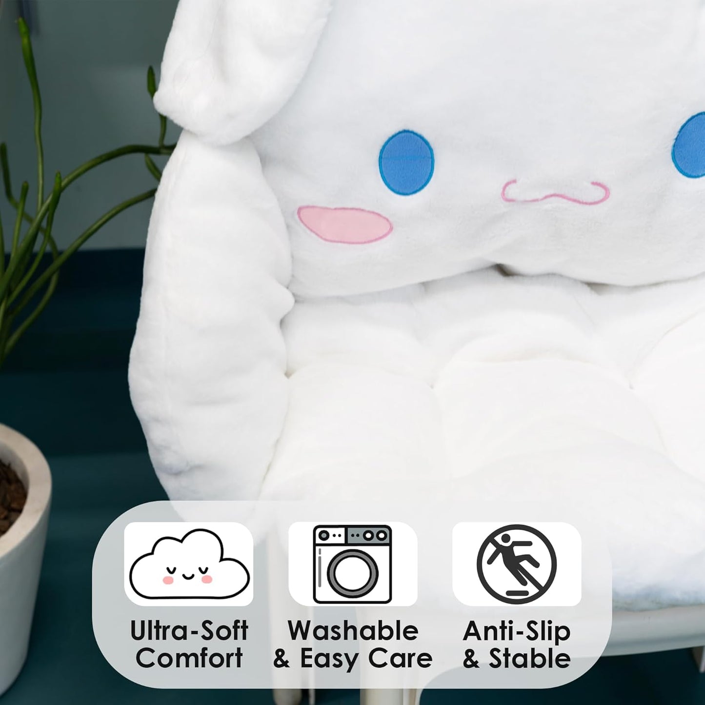 Juju White Kawaii Cushion - Kawaii Room Decor - Seat Cushions for Office Chairs - Office Chair Cushions - Car Seat Cushion - Gaming Room Decor - Gaming Desk Accessories Floor Pillow (White)