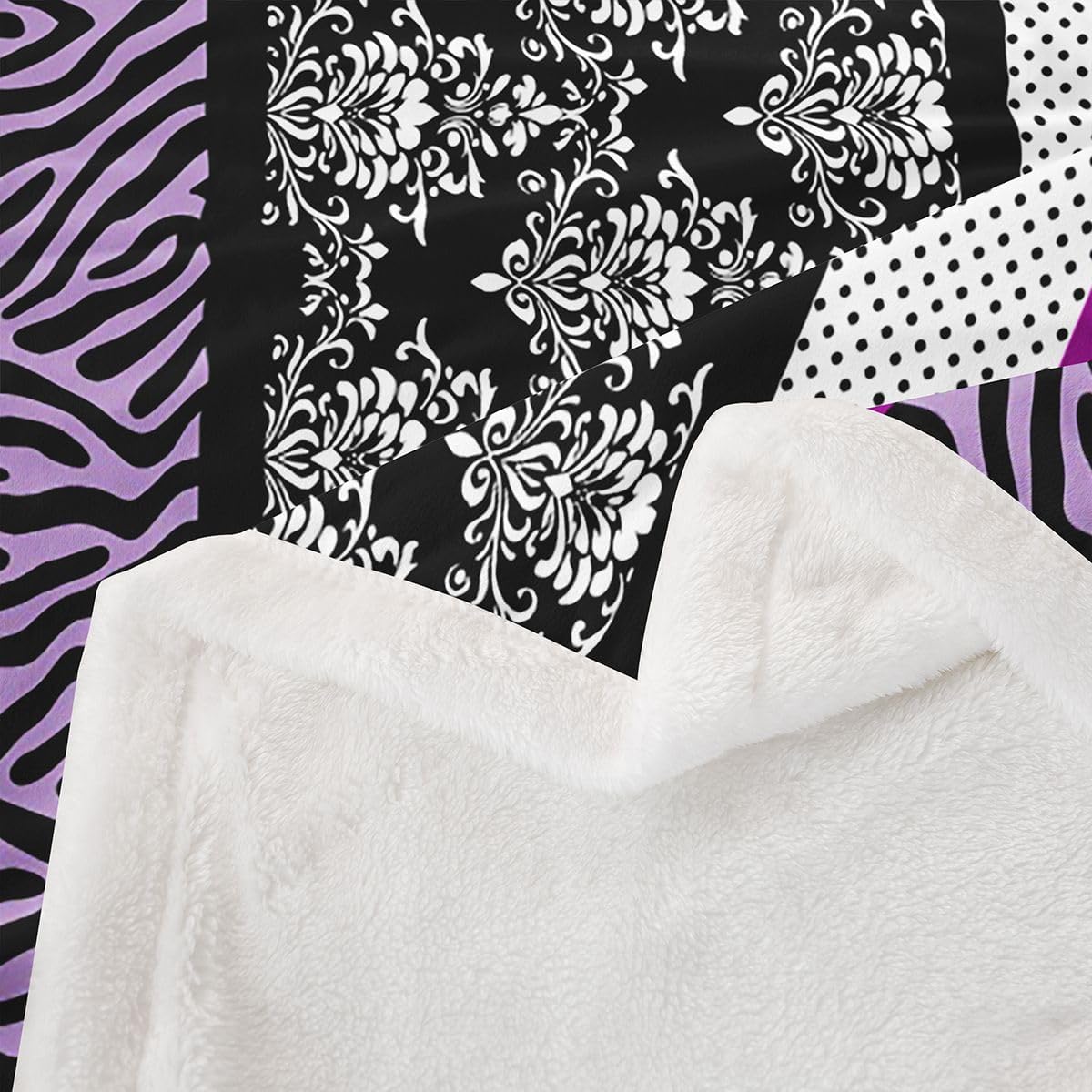 Feelyou Zebra Print Sherpa Throw Blanket for Couch Purple Black Polka Dot Damask Super Soft Cozy Fleece Safari Animal Blanket for Winter, Plush Throw Baby 30"x40" All Season