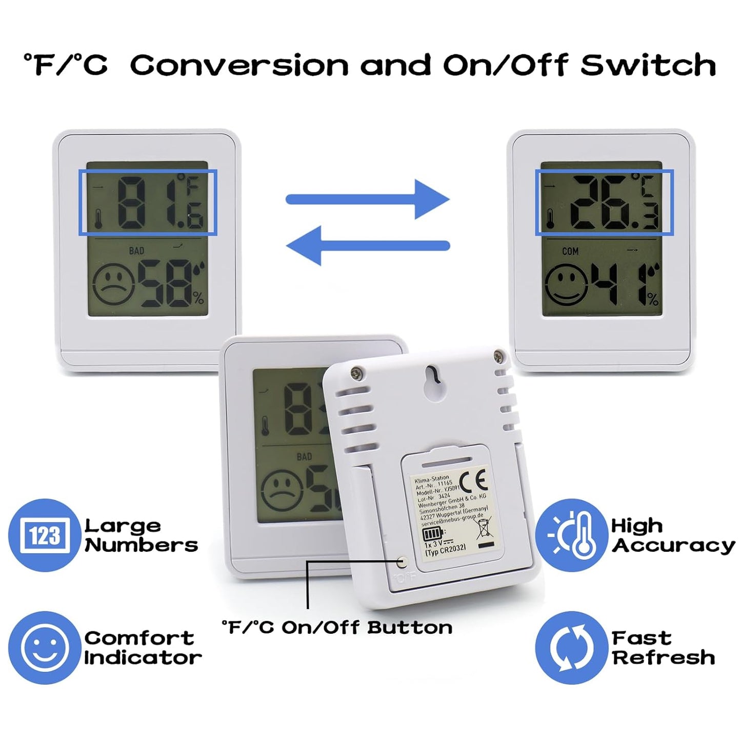 2 PCS Home Indoor Hygrometer, Mini Indoor Thermometer, Temperature and Humidity Monitor, Reptile Thermometer - Houses, Greenhouses,Baby Room,Office, Incubator