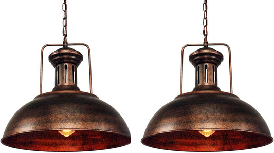 Lingkai 16.14" Farmhouse Pendant Light, Rustic Vintage Hanging Light Fixture Barn Dome Lampshade Ceiling Mount Lamp for Kitchen Island Dining Room