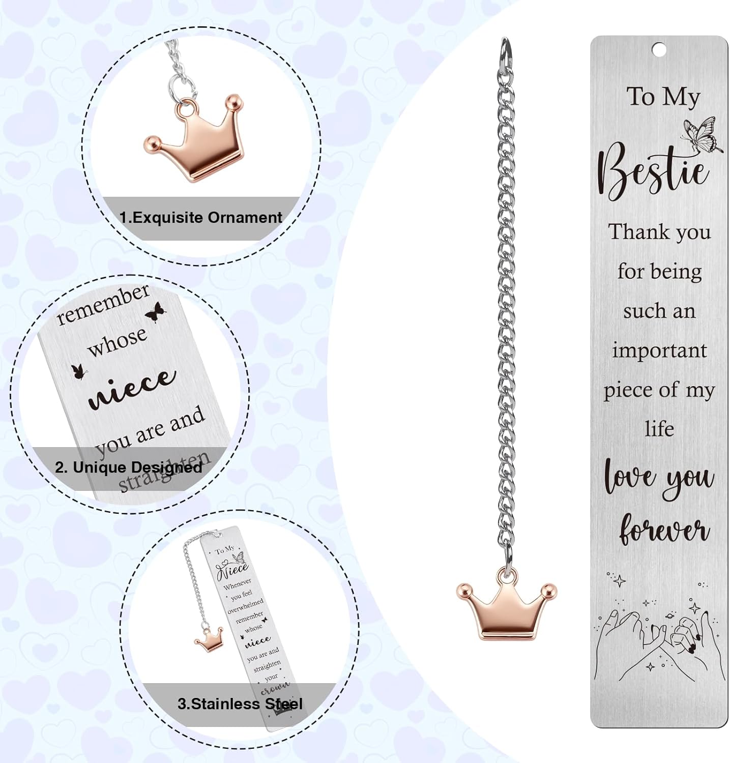 Niece Metal Bookmarks Gifts - Inspirational Niece Gifts from Auntie Uncle, Encouraging Graduation Wedding Birthday Going to College Christmas Accompany Present for Nieces from Aunt Uncle