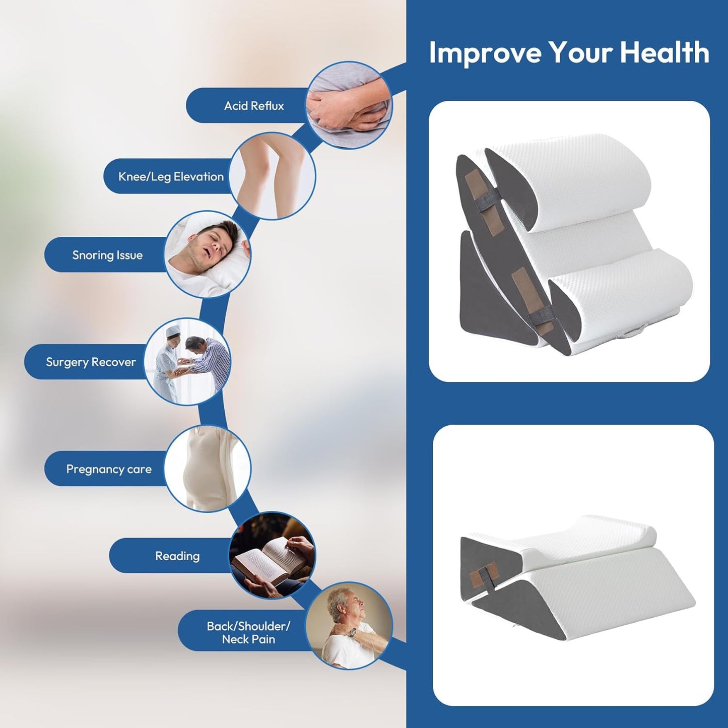 6PCS Wedge Pillow Set for After Surgery, Bed Wedge Pillow Post Surgery, Bed Pillows for Sitting Up, Sleeping, Acid Relux, Memory Foam Back Pillow, Beds Wedges & Body Positioners, White/Grey