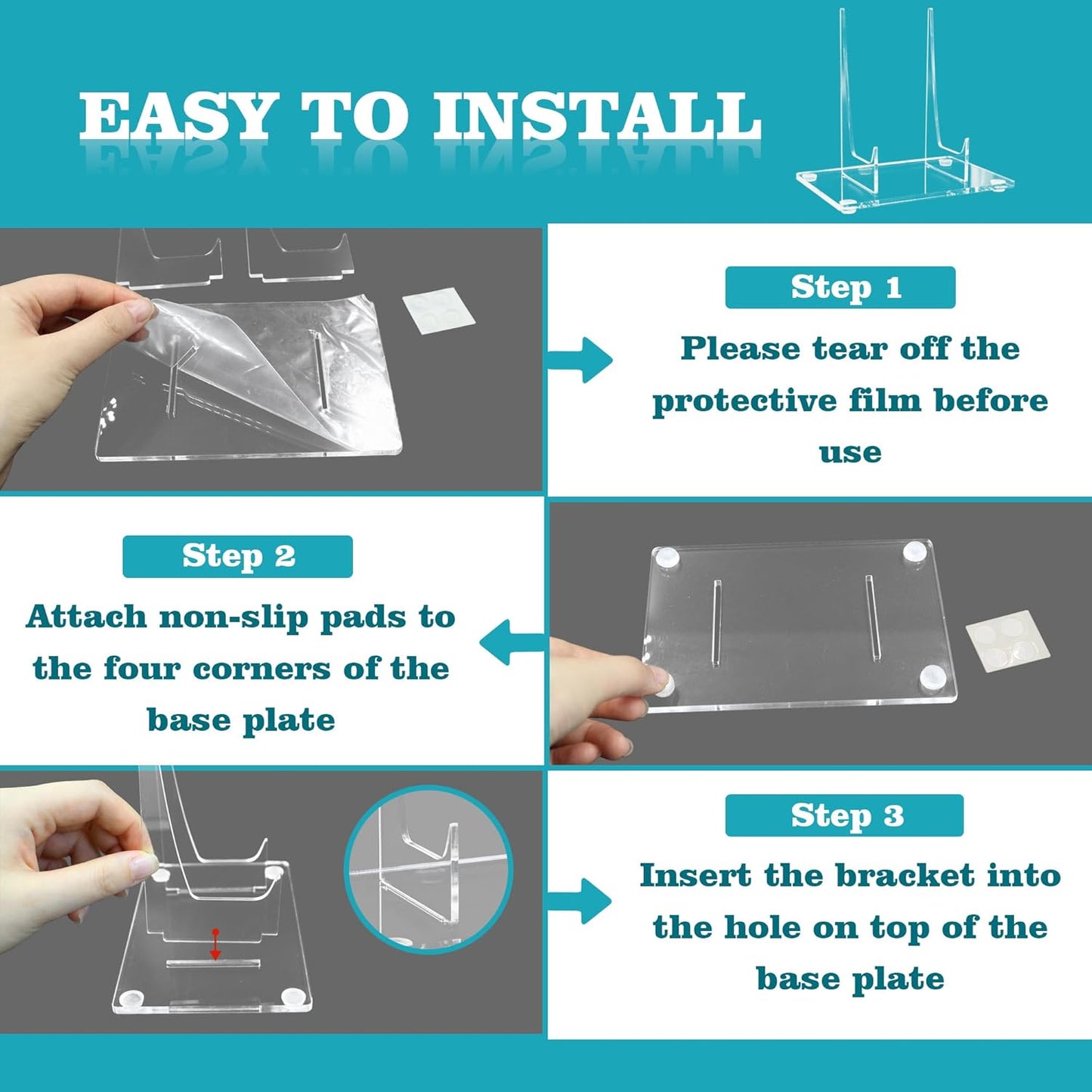 2 PCS Acrylic Easel for Books, Clear Picture Frame Stands for Display, Acrylic Stands for Display, Tabletop Plate Holder Rack for Photo Card Magazine