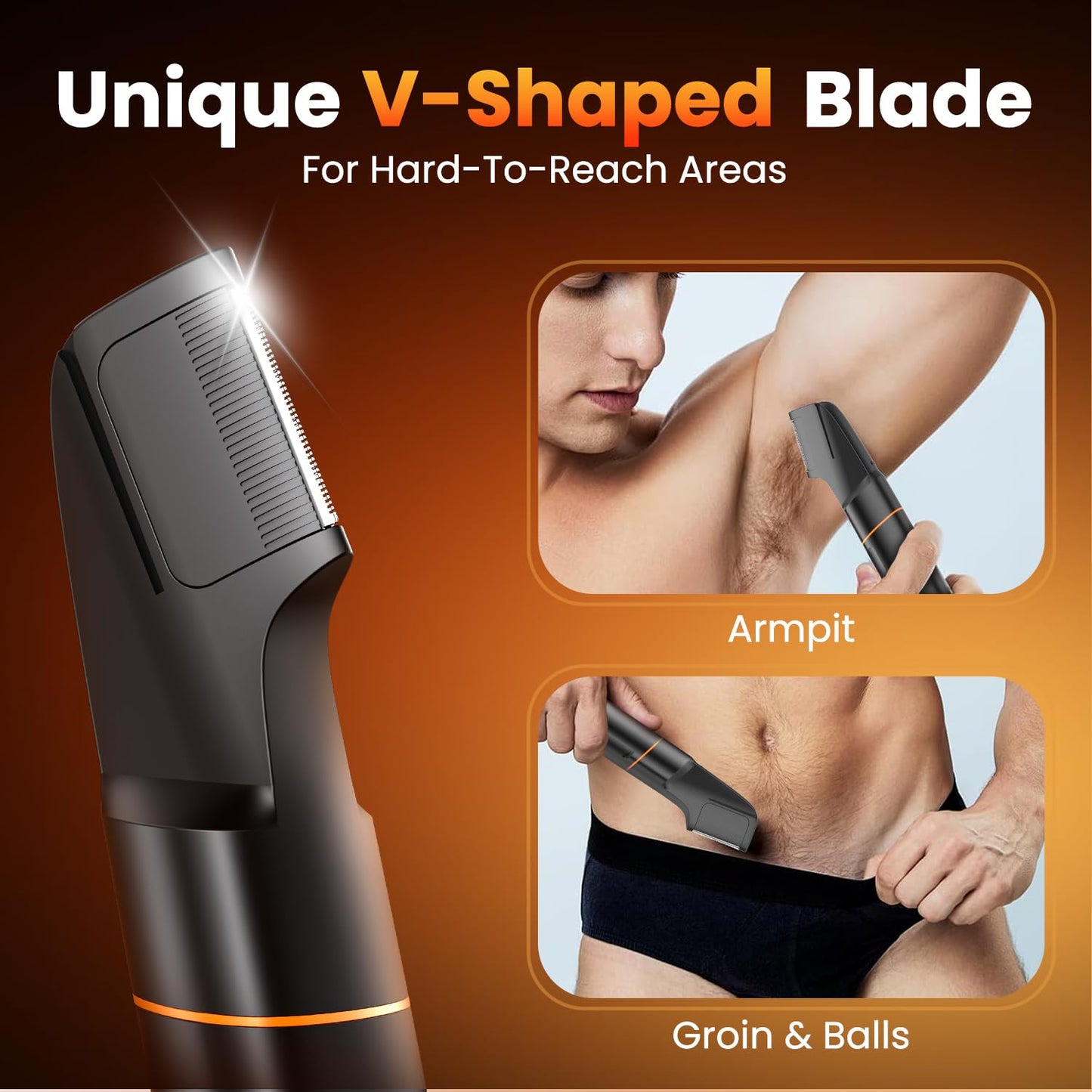 Manscape Body Hair Trimmer for Men, Waterproof Pubic, Groin & Ball Shaver, No-Nick Mens Electric Grooming Kit with LED Display, USB Rechargeable, Adjustable Guide Comb