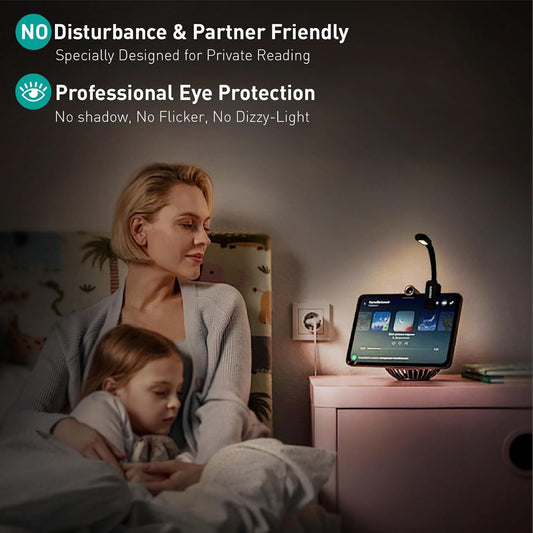 Rechargeable Book Light for Reading - 9LED Eye-Caring Clip Light w/ 9 Color Temp, Stepless Dimming, 50H Battery, USB-C, Ultra Slim - Gift for Book Lovers (Black)